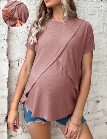 Tricou SHEIN Maternity, roz pudra inchis