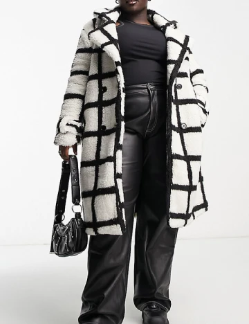 Palton Violet Romance Plus Size, alb/negru