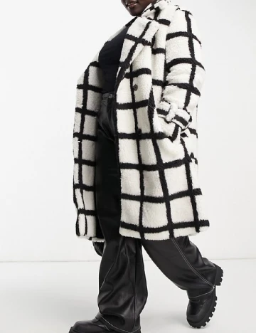 Palton Violet Romance Plus Size, alb/negru