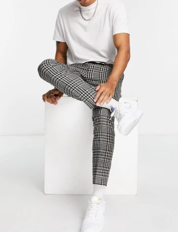 Pantaloni Topman, alb/negru