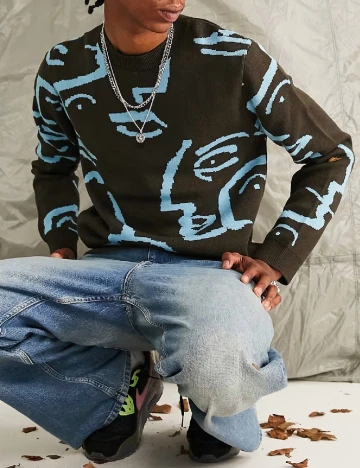 Pulover ASOS, maro/albastru