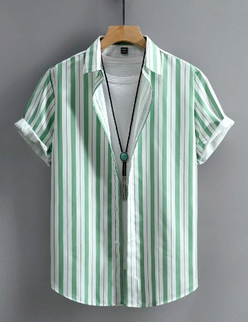 
						Camasa SHEIN, alb/verde