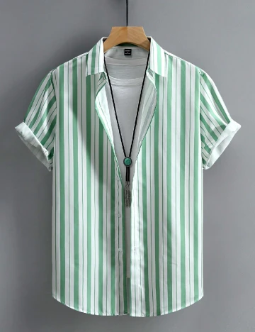 Camasa SHEIN, alb/verde