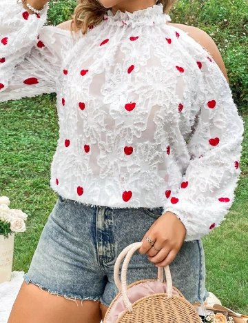 Bluza SHEIN CURVE, alb/rosu