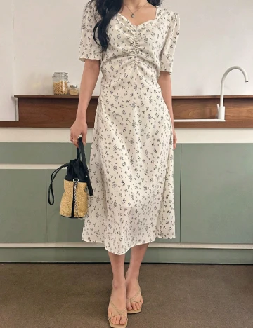 Rochie medie Dazy, alb/albastru