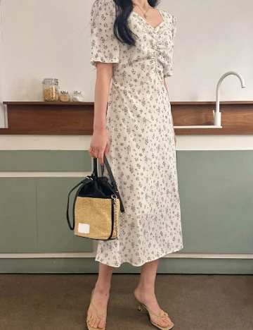 Rochie medie Dazy, alb/albastru