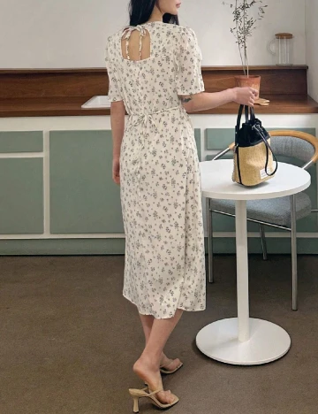 Rochie medie Dazy, alb/albastru