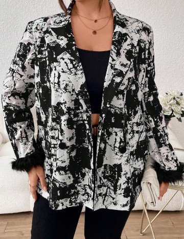 
						Sacou SHEIN CURVE, alb/negru