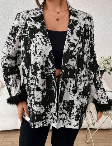 Sacou SHEIN CURVE, alb/negru