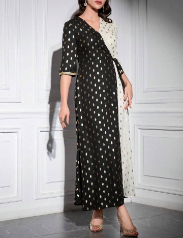 Rochie lunga SHEIN, negru/crem