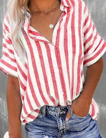 
						Camasa SHEIN, alb/rosu