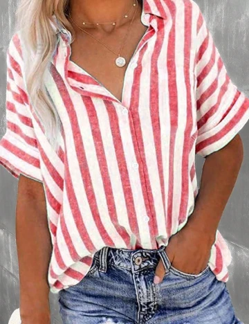 Camasa SHEIN, alb/rosu