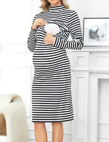 Rochie medie SHEIN Maternity, alb/negru