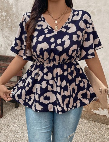 
						Bluza SHEIN CURVE, albastru/crem