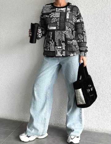 Bluza Oversize SHEIN, negru/alb