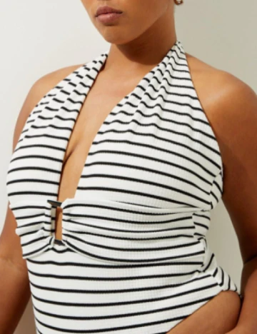 Costum de baie Karen Millen Plus Size, alb/negru