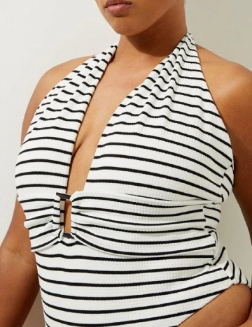 Costum de baie Karen Millen Plus Size, alb/negru