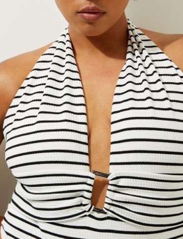 Costum de baie Karen Millen Plus Size, alb/negru