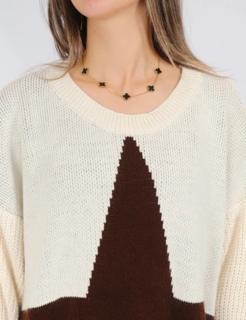 Pulover Oversize SHEIN, crem/maro