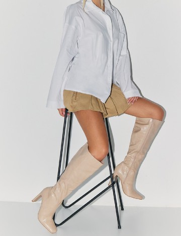 Cizme PrettyLittleThing, crem