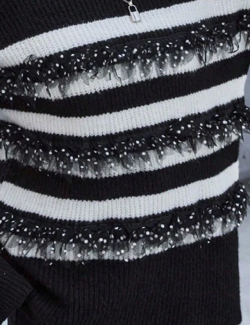 Pulover Oversize SHEIN, alb/negru