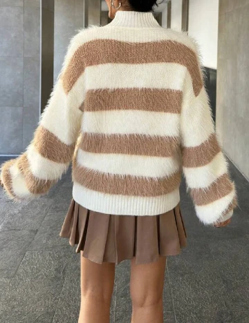 Pulover Oversize SHEIN, maro/alb