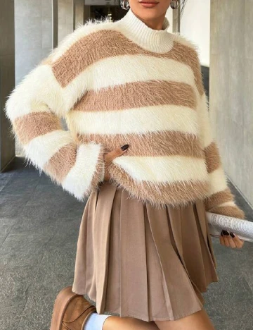 Pulover Oversize SHEIN, maro/alb