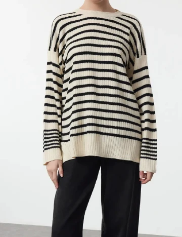 Pulover SHEIN, ecru/negru