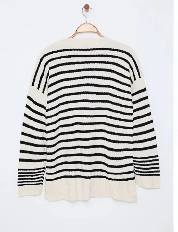 Pulover SHEIN, ecru/negru