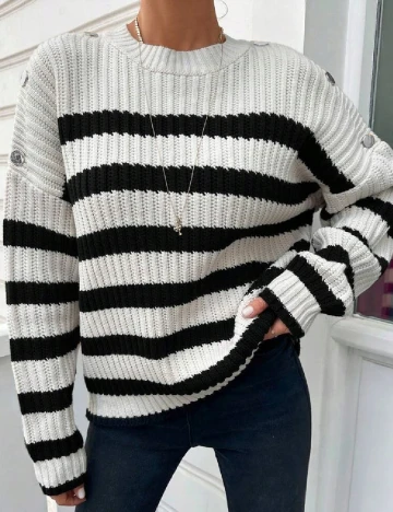 Pulover SHEIN, alb/negru