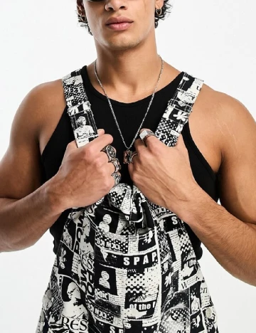 Salopeta ASOS, alb/negru