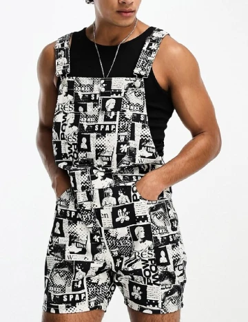 Salopeta ASOS, alb/negru