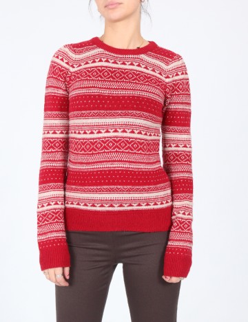 
						Pulover Zara, ecru/rosu