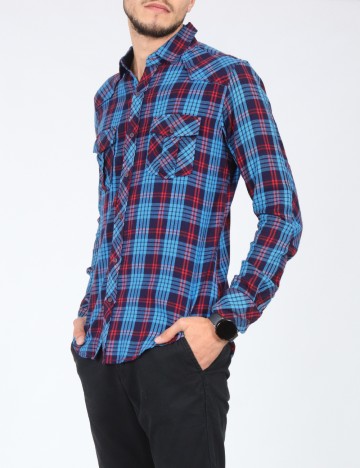 
						Camasa Zara, albastru/rosu