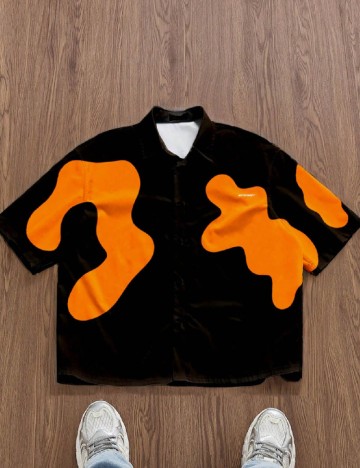 
						Camasa SHEIN Plus Size Men, negru/portocaliu