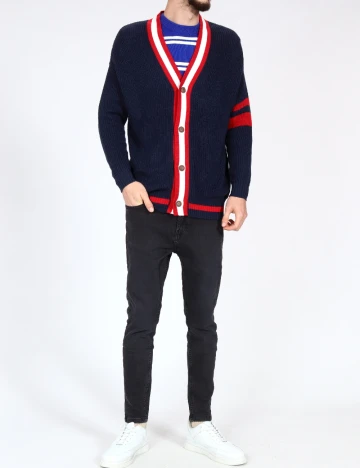 Cardigan Bershka, bleumarin/rosu