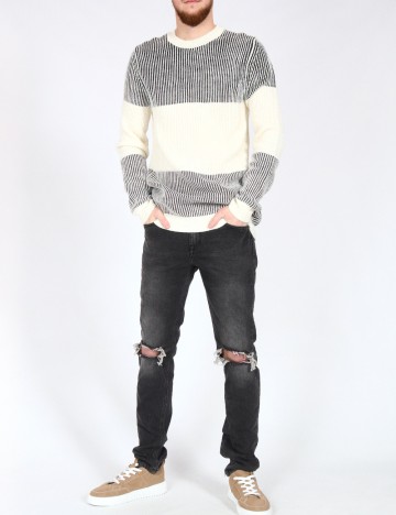 Pulover Bershka, ecru/negru