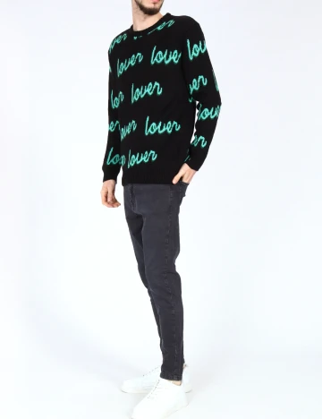 Pulover Pull&Bear, negru/verde