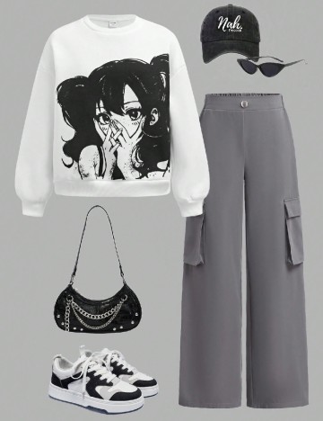 
						Compleu Shein Kids, gri/alb