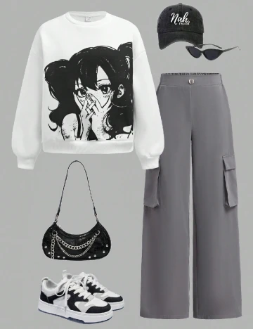 Compleu Shein Kids, gri/alb