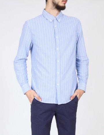 
						Camasa Bershka, albastru/alb