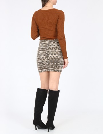 Fusta Bershka, negru/crem