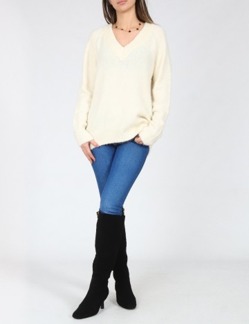 Pulover Oversize Bershka, ecru