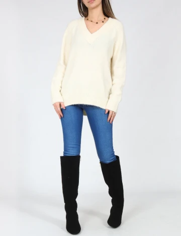 Pulover Oversize Bershka, ecru