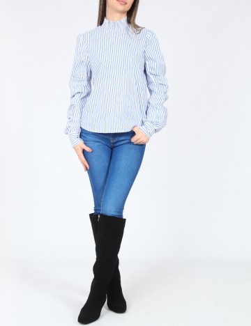 Bluza Bershka, alb/albastru