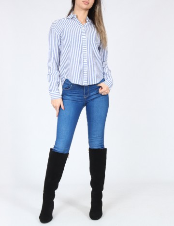 Camasa Bershka, albastru/alb