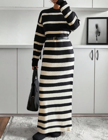 Rochie lunga SHEIN, ecru/negru