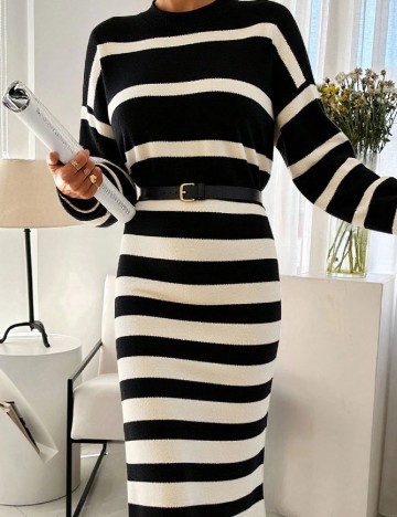 Rochie lunga SHEIN, ecru/negru