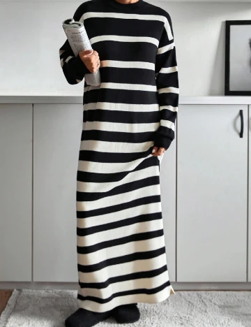 Rochie lunga SHEIN, ecru/negru