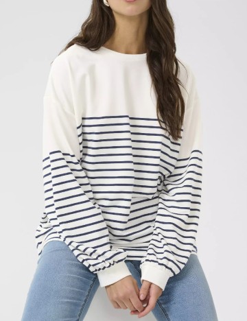 Bluza Oversize Cream, alb/albastru